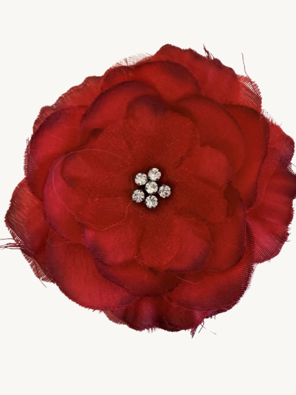 Red Fabric Flower Hair Clip Rhinestone Center Floral Hair Accessory